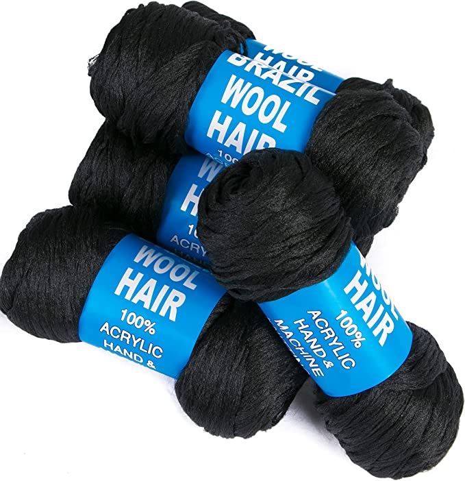 3Pcs Brazilian Yarn Wool Hair Arylic Yarn for Hair Crochet Braid Twist Warps Black Color Find Your New Look Today!