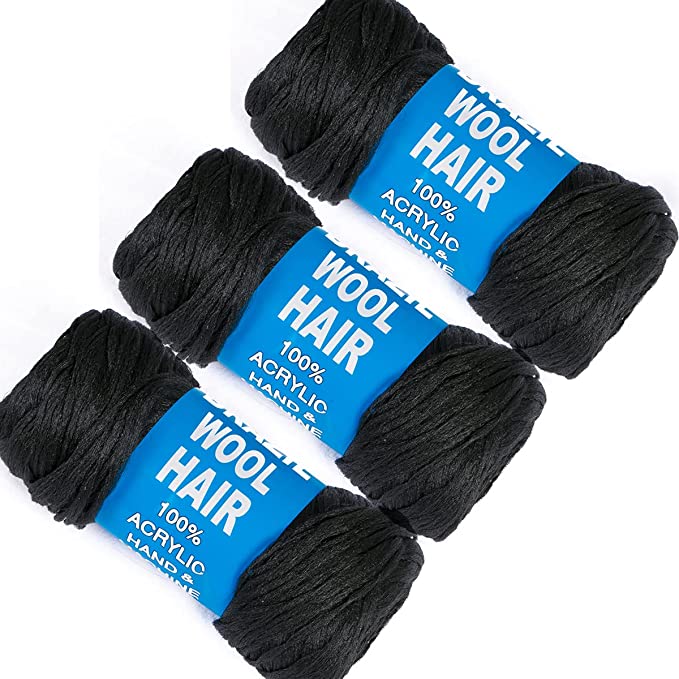 3Pcs Brazilian Yarn Wool Hair Arylic Yarn for Hair Crochet Braid Twist Warps Black Color Find Your New Look Today!