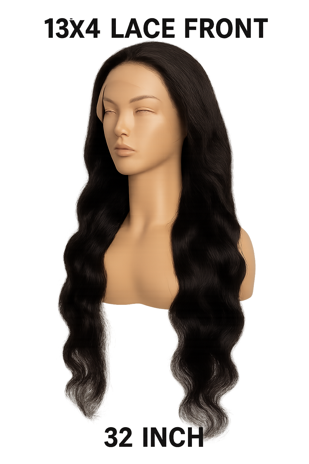 13x4 Human Hair Lace Front Body Wave Wig – Natural Color, 32 Inch, High-Density