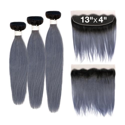 Ali Bundles Unprocessed Brazilian Virgin Human Hair Weave Color Bundles Straight 3Pcs + 13X4 Closure Find Your New Look Today!