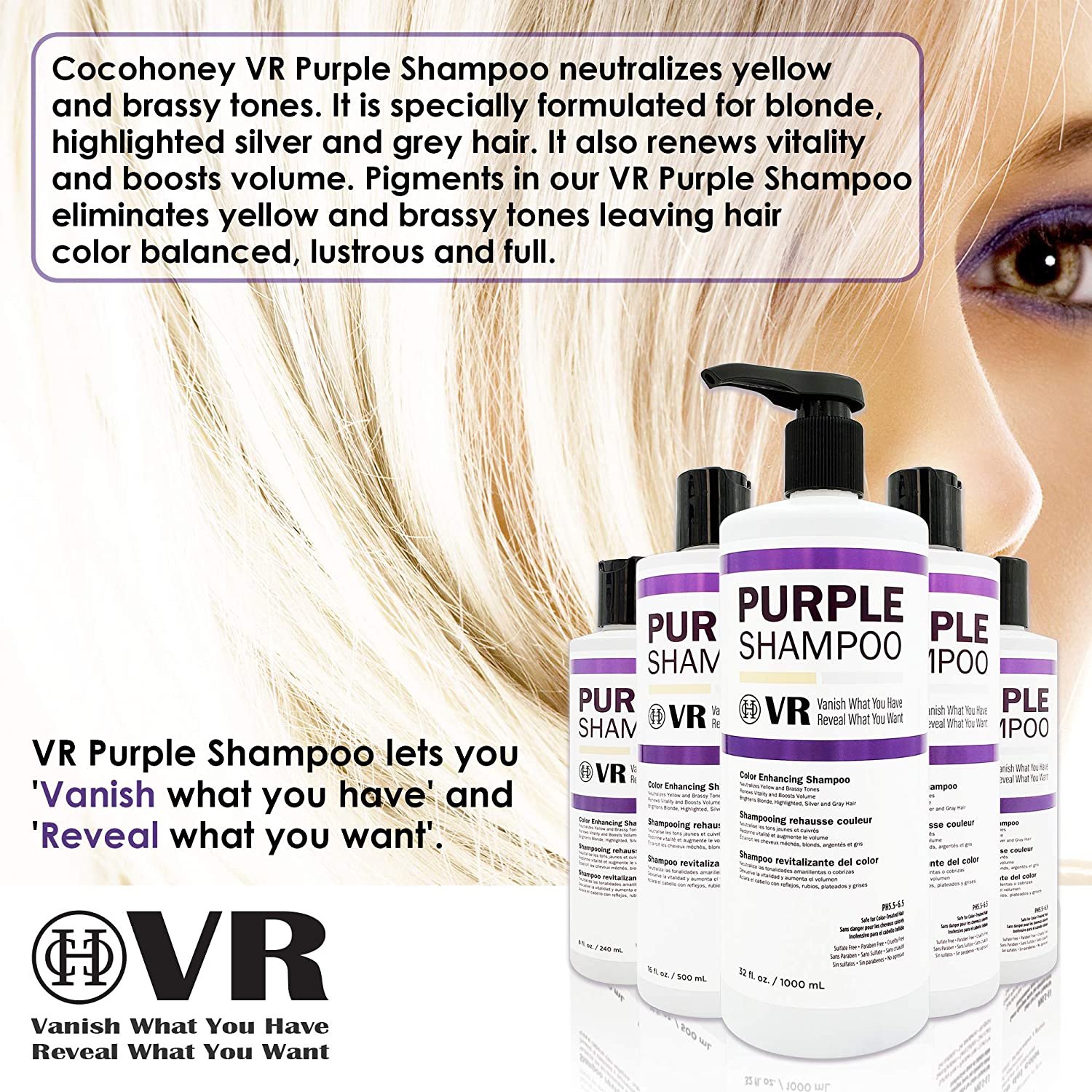 COCO-HONEY Cocohoney VR Color Enhancing Purple Shampoo for Blonde, Highlighted, Silver and Gray Hair 16 Oz. Find Your New Look Today!