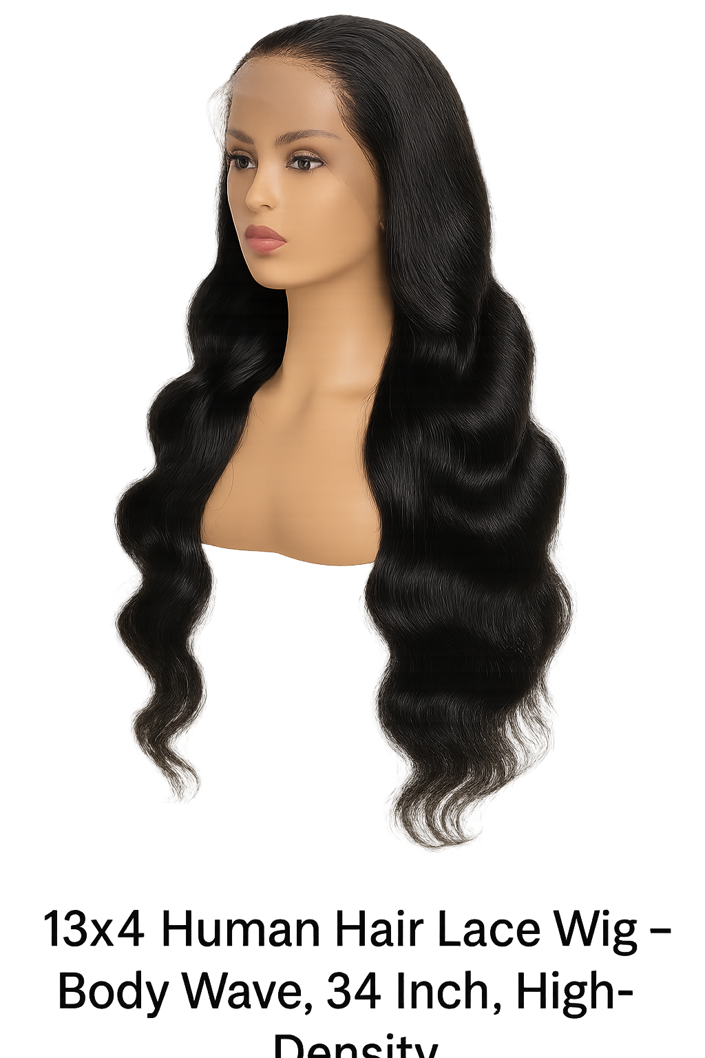 13x4 Human Hair Lace Front Body Wave Wig – Natural Color, 34 Inch, High-Density