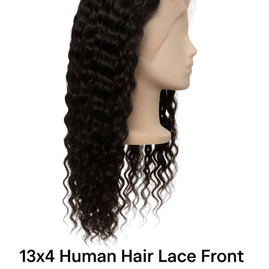 13x4 Human Hair Lace Front Deep Wave Wig – Natural Color, 20 Inch, High-Density