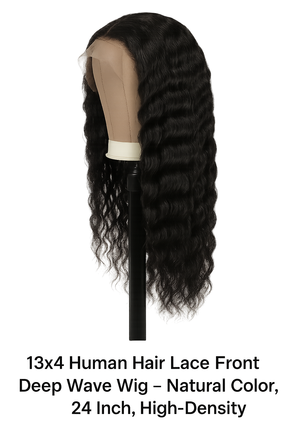 13x4 Human Hair Lace Front Deep Wave Wig – Natural Color, 24 Inch, High-Density