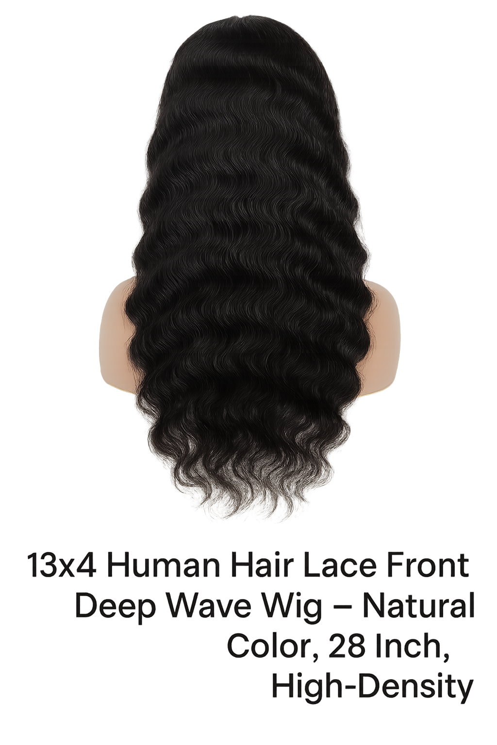 13x4 Human Hair Lace Front Deep Wave Wig – Natural Color, 28 Inch, High-Density