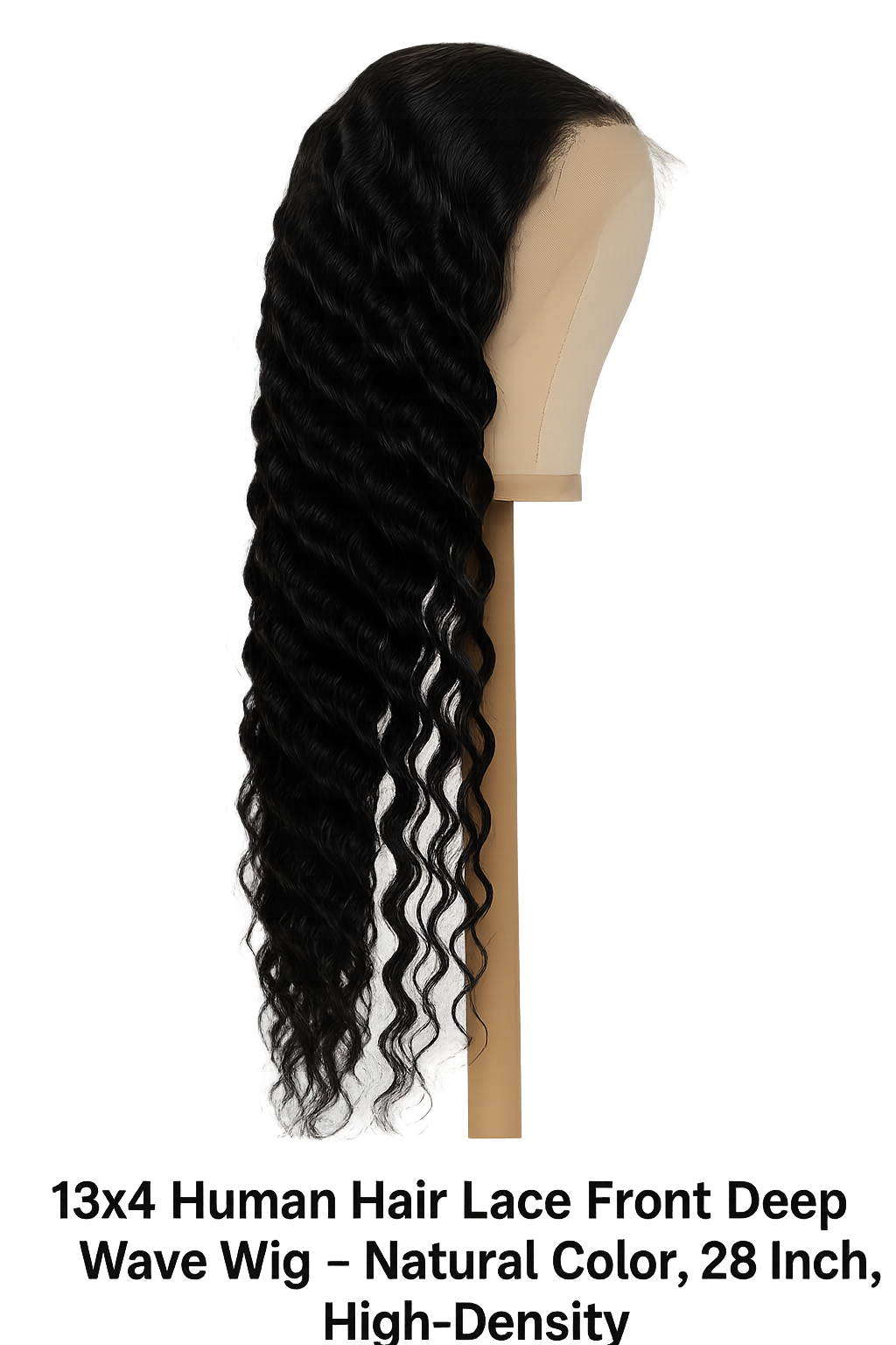 13x4 Human Hair Lace Front Deep Wave Wig – Natural Color, 28 Inch, High-Density