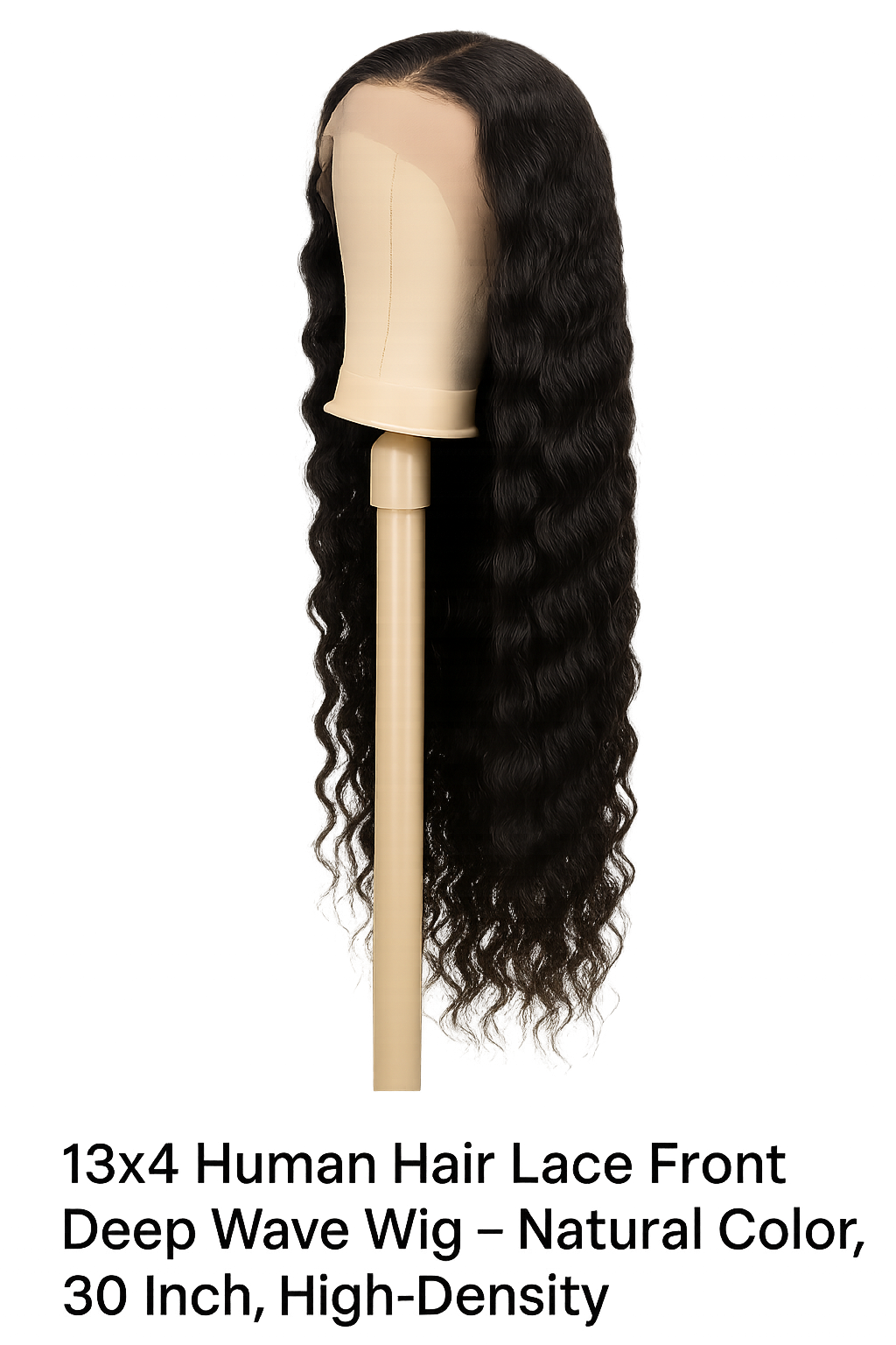 13x4 Human Hair Lace Front Deep Wave Wig – Natural Color, 30 Inch, High-Density
