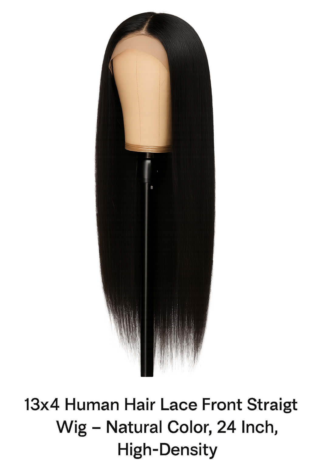 13x4 Human Hair Lace Front Straight Wig – Natural Color, 24 Inch, High-Density