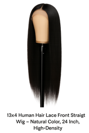 13x4 Human Hair Lace Front Straight Wig – Natural Color, 24 Inch, High-Density