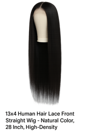 13x4 Human Hair Lace Front Straight Wig – Natural Color, 28 Inch, High-Density