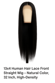 13x4 Human Hair Lace Front Straight Wig – Natural Color, 32 Inch, High-Density