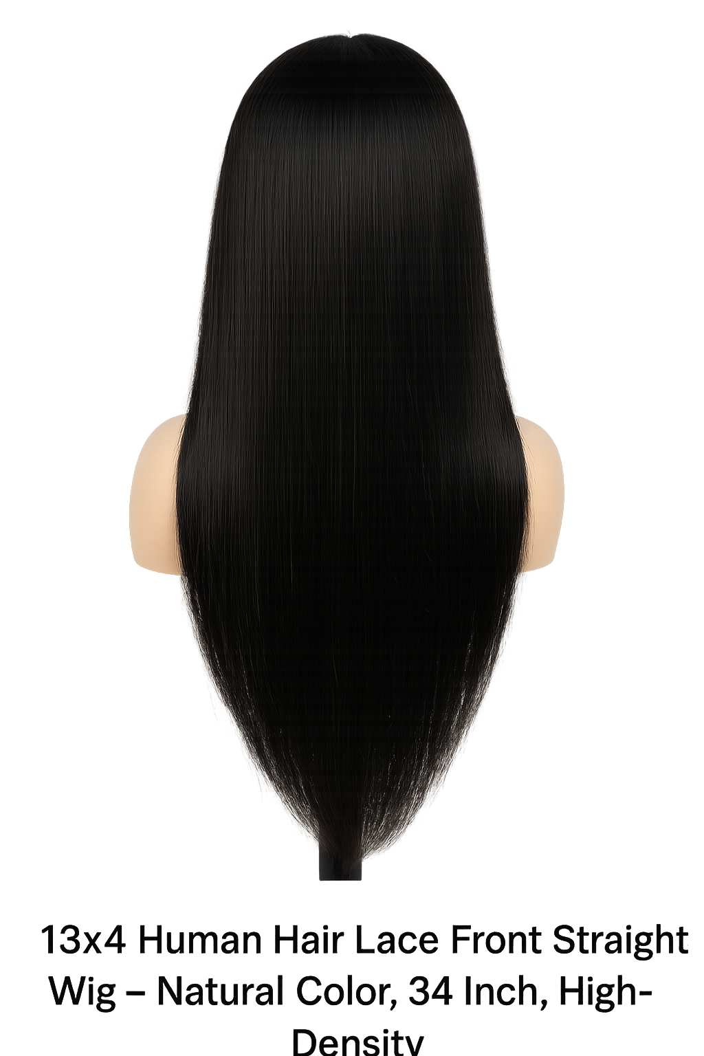 13x4 Human Hair Lace Front Straight Wig – Natural Color, 34 Inch, High-Density