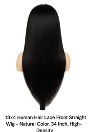 13x4 Human Hair Lace Front Straight Wig – Natural Color, 34 Inch, High-Density