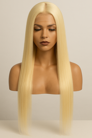 13x4 HD Lace Front Human Hair Wig – 28 Inch Straight, Color 613, High Density