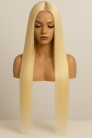 13x4 HD Lace Front Human Hair Wig – 32 Inch Straight, Color 613, High Density
