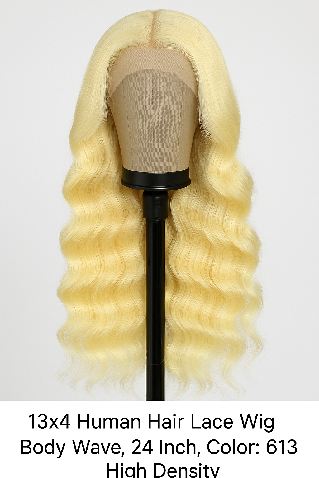 13x4 Lace Front Human Hair Wig – Body Wave, 24 Inch, Platinum Blonde (613), High Density