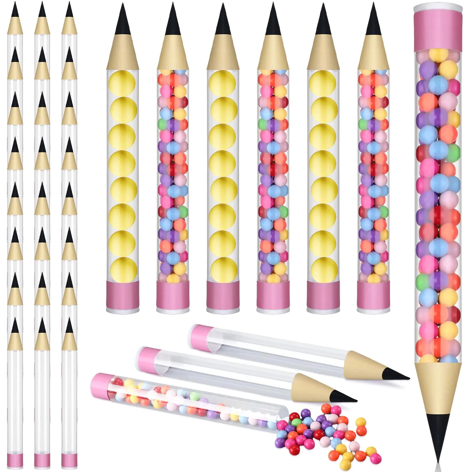 RattanView 24 Pcs Back to School Pencil Candy Tubes Gumball Tubes Pencil Shaped Candy Container Back to School Party Supplies for Classroom Prize First Day of School Party Decoration