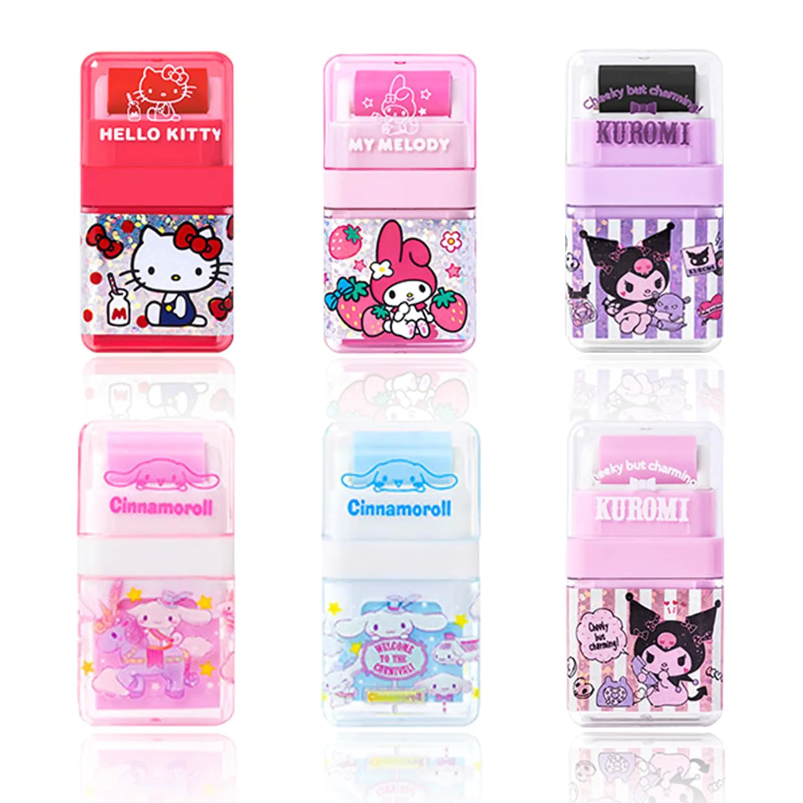6 Pack Cartoon Kawaii Creative Roller Erasers Funny Pencil Erasers with Cover and Clean up Roller for Kids Back to School Supplies and Party Gift Supplies