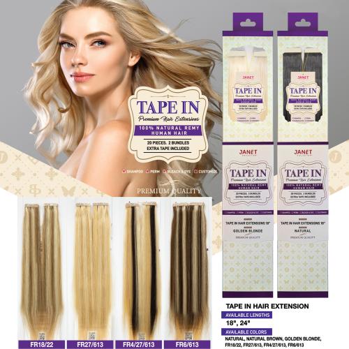 Janet Collection Natural Remy Human Hair Tape In Extension Straight 20Pcs Find Your New Look Today!