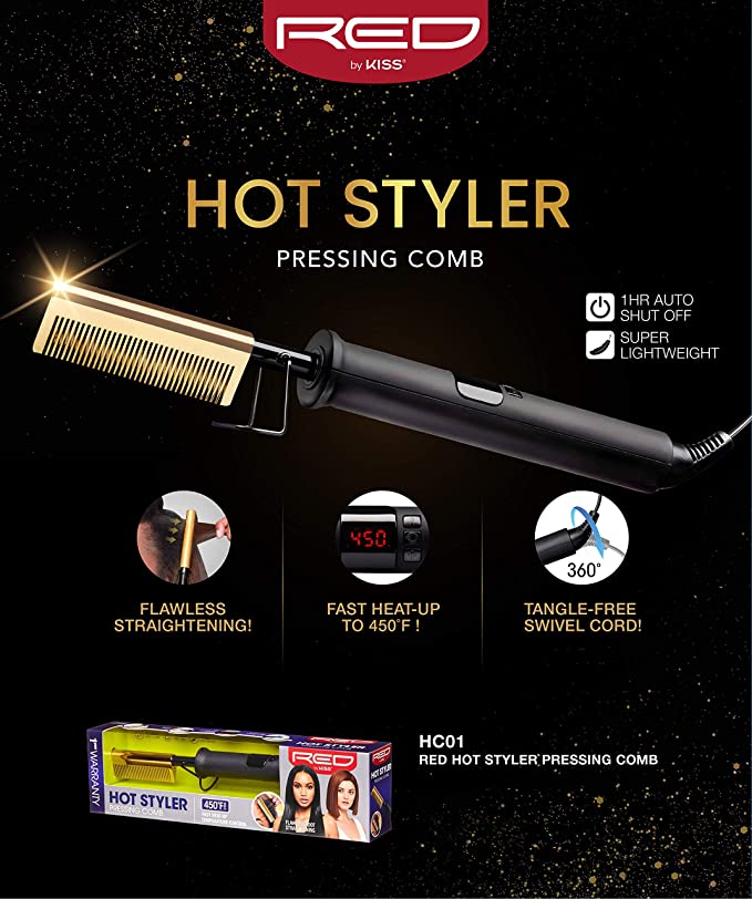 Red by Kiss Hot Comb Hair Straightener 450 Degrees, Straight Teeth Electric Heating Comb, Pressing Comb Brush for Straightening Hair and Beard, Curling Iron for Natural Black Hair Find Your New Look Today!