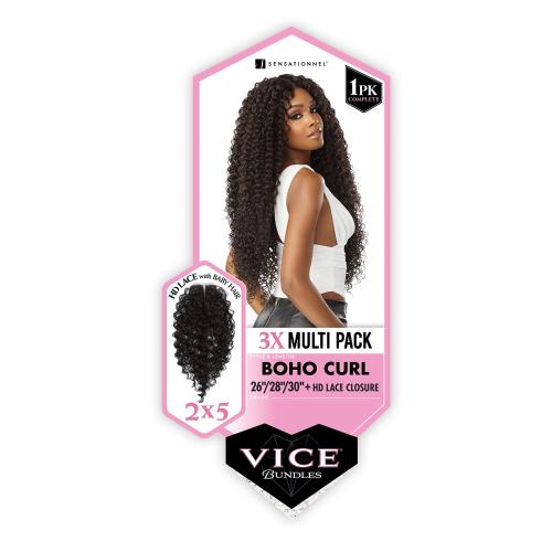 Sensationnel Weave Vice Bundles 3X Multi Pack Boho Curl With 2X5 HD Lace Closure Find Your New Look Today!