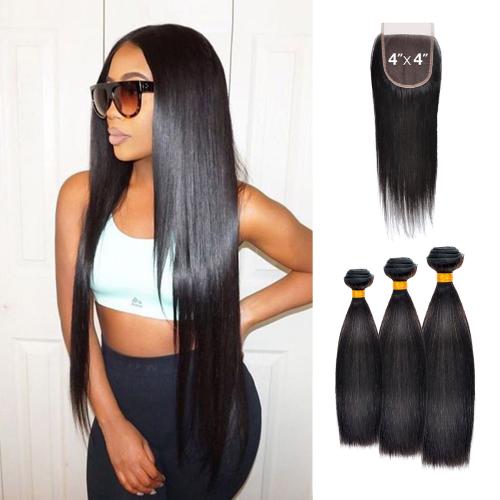 Starlet 100% Virgin Human Hair Unprocessed Brazilian Bundle Hair Weave Straight 3Pcs with 4X4 Closure Find Your New Look Today!