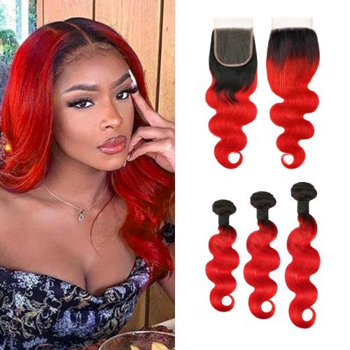 Uniq Hair 100% Virgin Human Hair Brazilian Bundle Hair Weave 7A Body + 4X4 Closure#OTRED Find Your New Look Today!