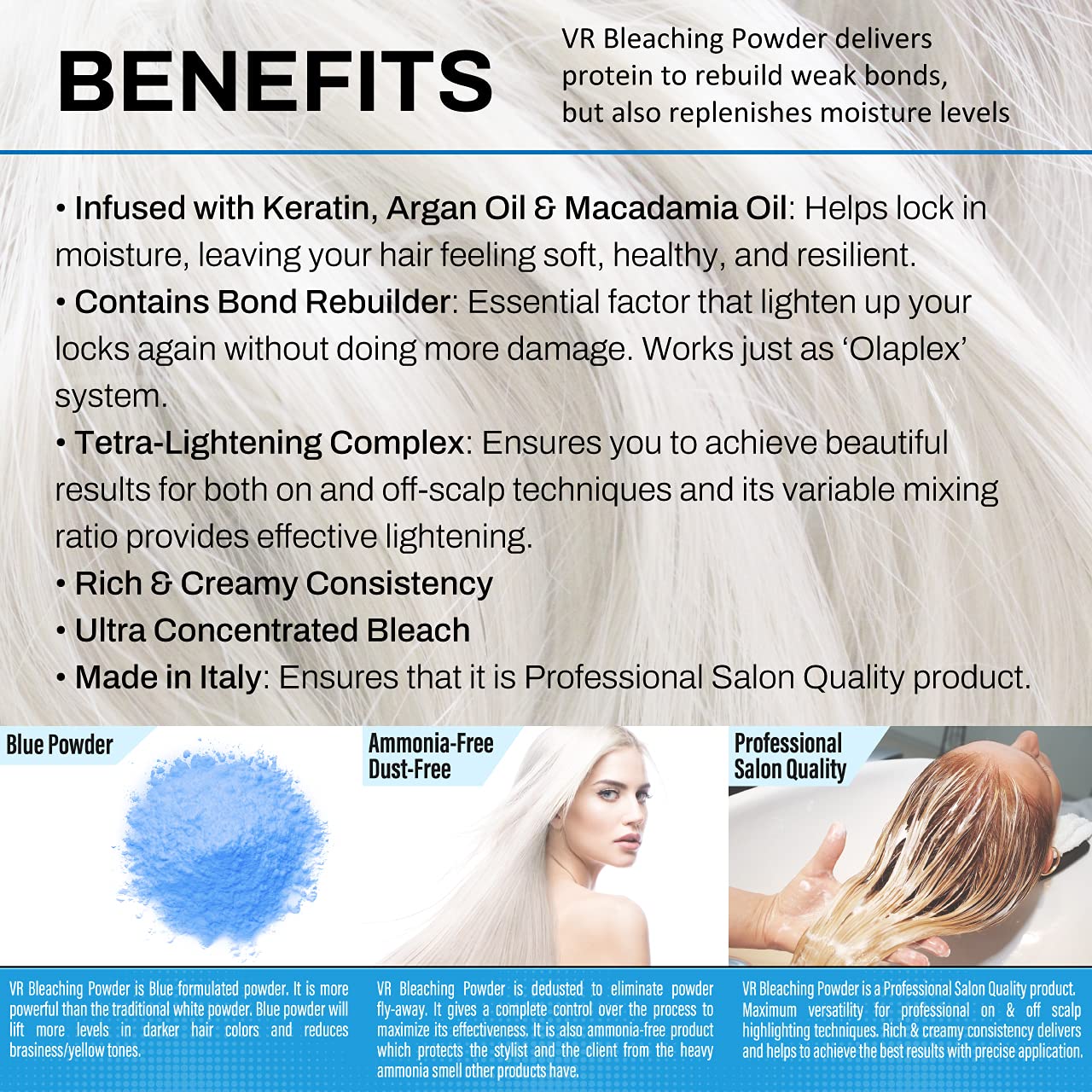 VR Blue Bleaching Hair Powder Extra Strength Lightener & Toner by Cocohoney, Made in Italy (17.5 oz (500 g)) Find Your New Look Today!