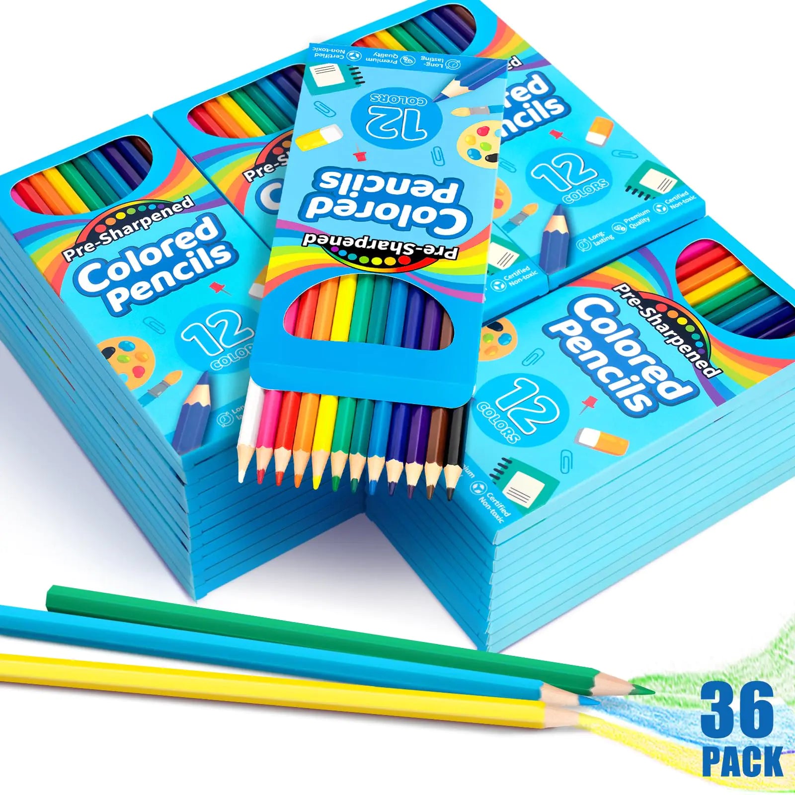Jumlys 432 Count Colored Pencils Bulk 36 Packs Pre-sharpened Coloring Pencils for Kids in 12 Colors Bulk School Supplies for Teachers Ideal Back to School Supplies & Classroom Prizes
