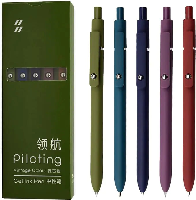 Gel Pens, 5 Pcs 0.5mm Black Ink Pens Fine Point Smooth Writing Pens, High-End Series Pens for Journaling Note Taking, Cute Office School Supplies Gifts for Women Men (Morandi)