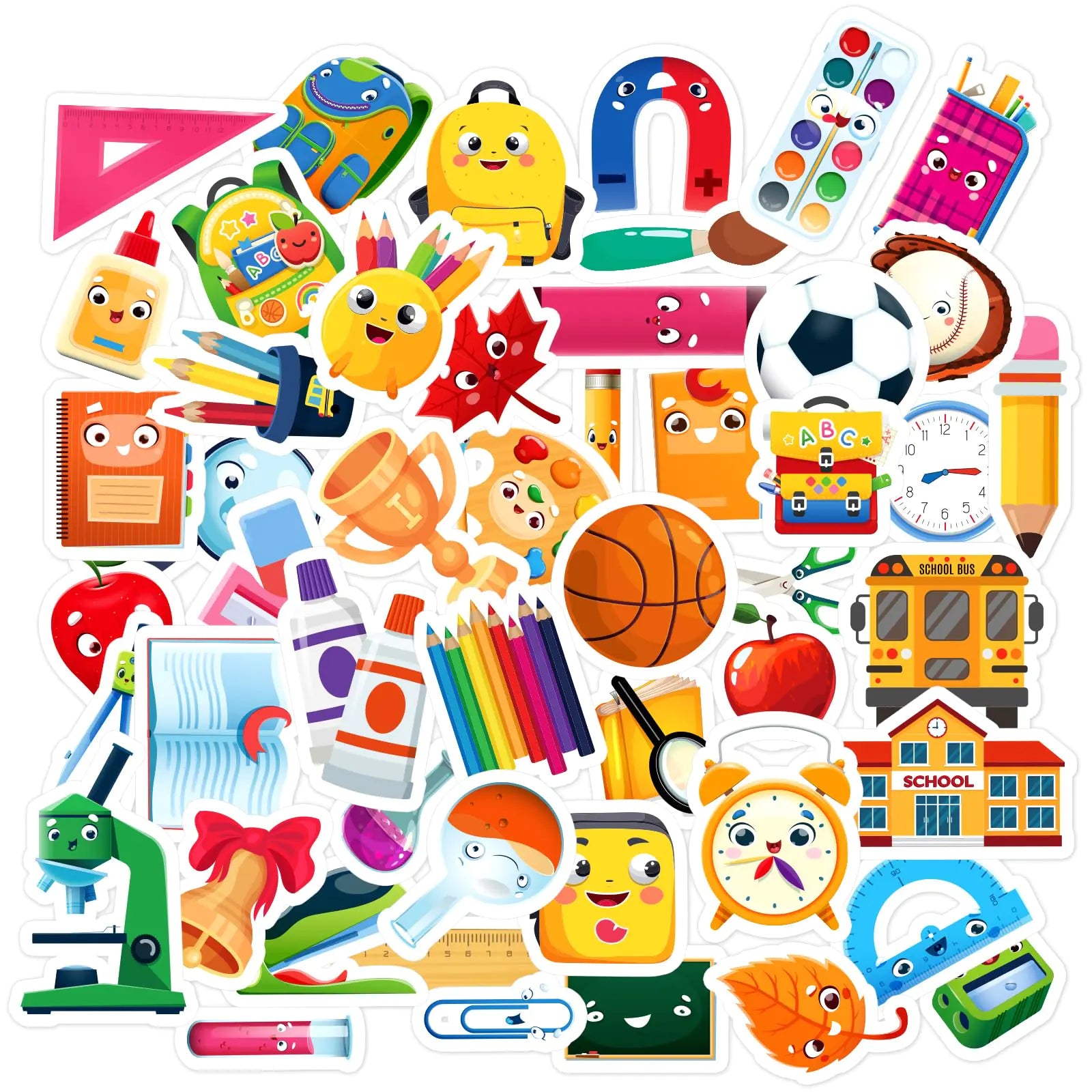 FaCraft Back to School Stickers for Kids - 50pcs Stationery Stickers for Students Scrapbook School Stickers Teacher Stickers for Laptop Water Bottles Classroom Decorations